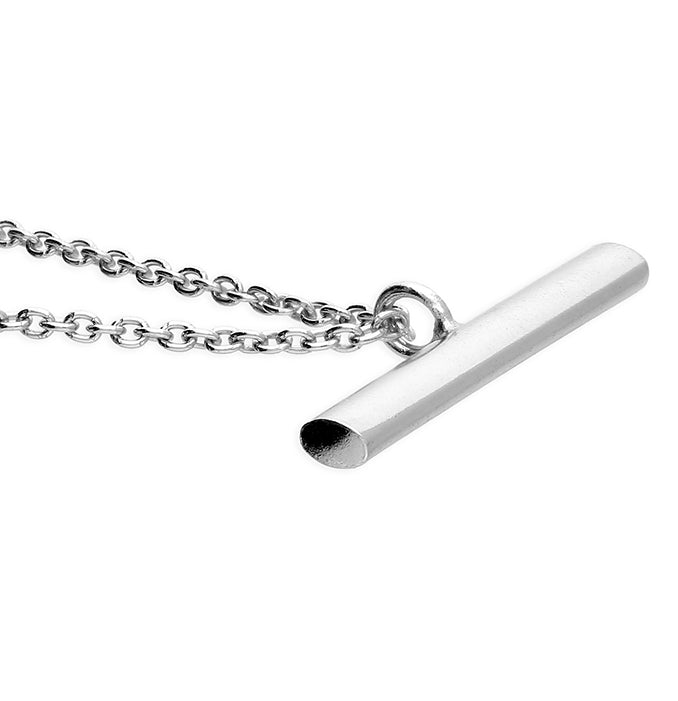Silver T-Bar Necklace by CME featuring a sleek T-shaped pendant on a delicate chain.