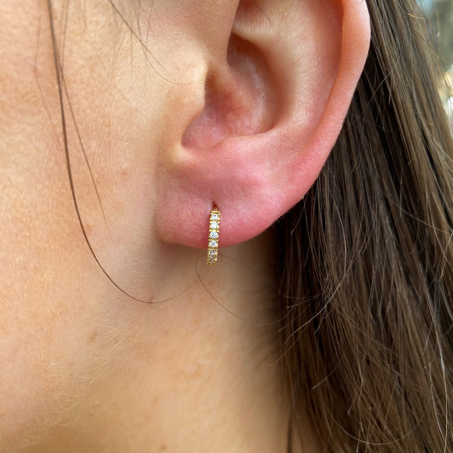 9ct Gold 9mm Huggie Hoop Earrings | White CZ - John Ross Jewellers