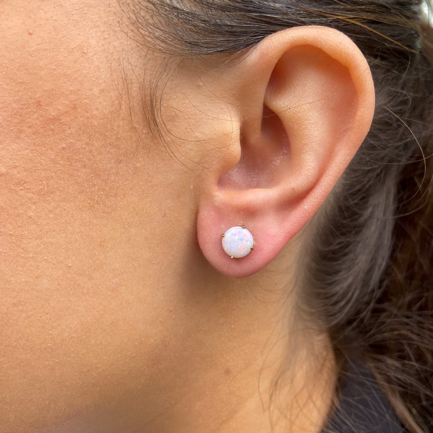 9ct Gold Round Gem Opal Stud Earrings - John Ross Jewellers