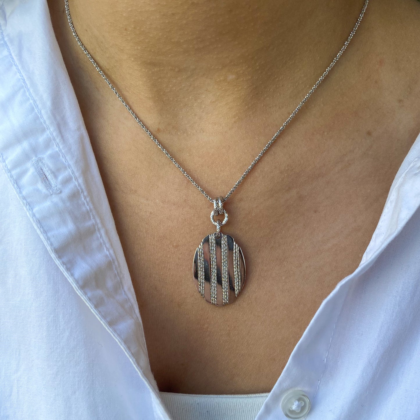 Silver Fraboso Oval Necklace - John Ross Jewellers