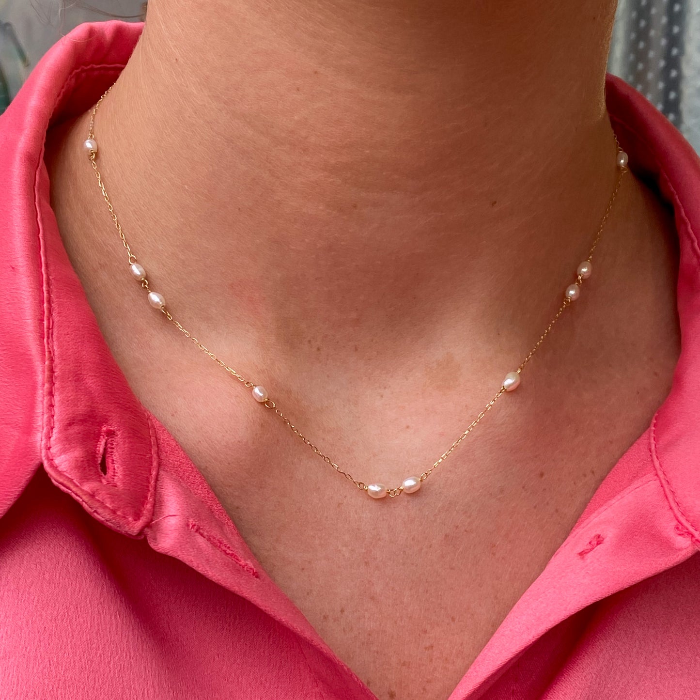 18ct Gold Freshwater Pearl Station Necklace - John Ross Jewellers