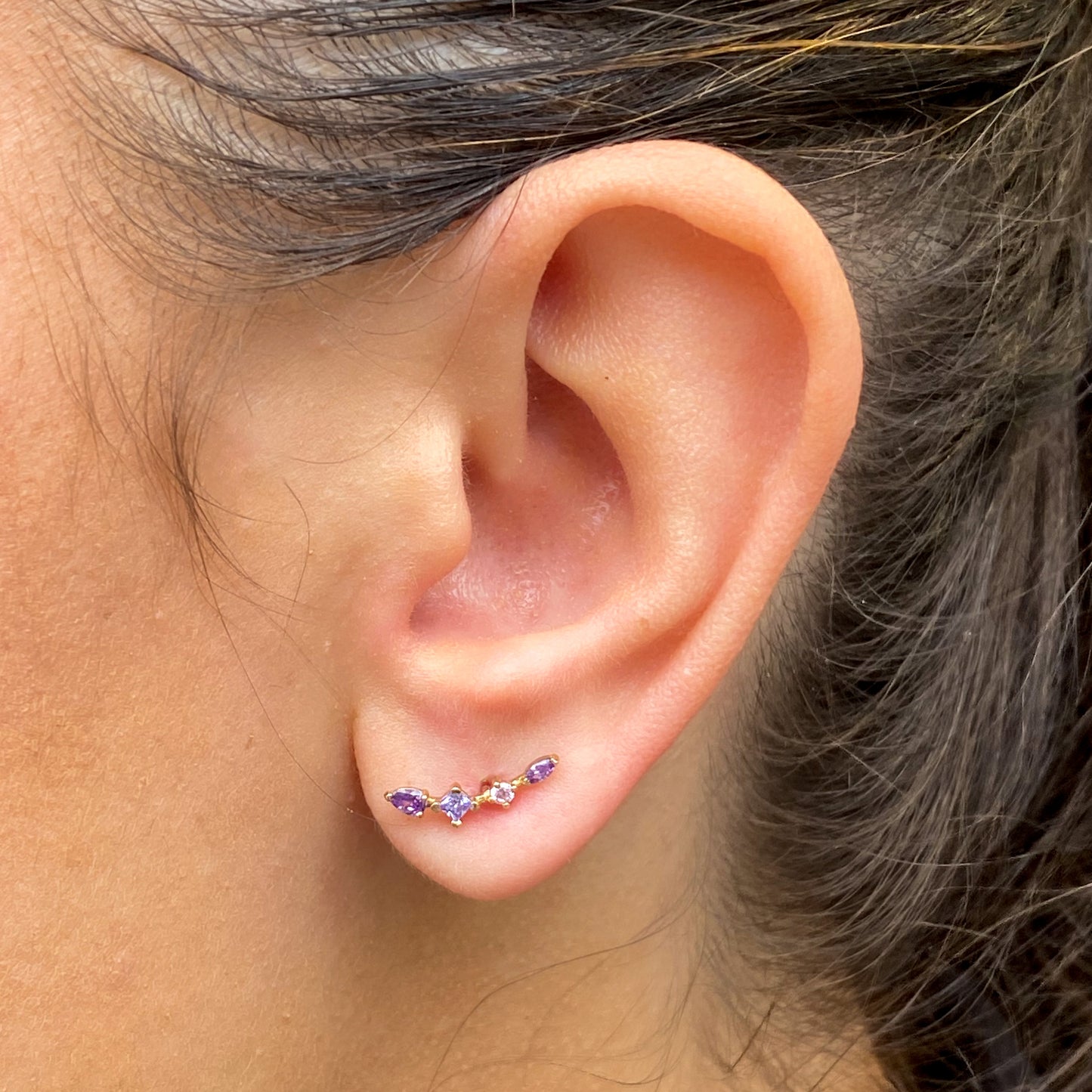 9ct Gold Amethyst CZ Graduated Stud Earrings - John Ross Jewellers