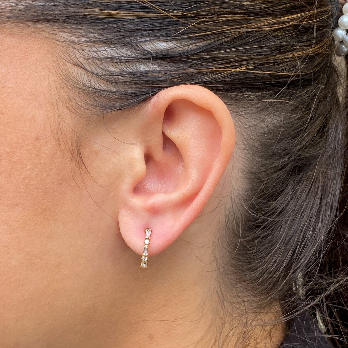 9ct Gold Baguette CZ Hoop Earrings | 10mm - John Ross Jewellers