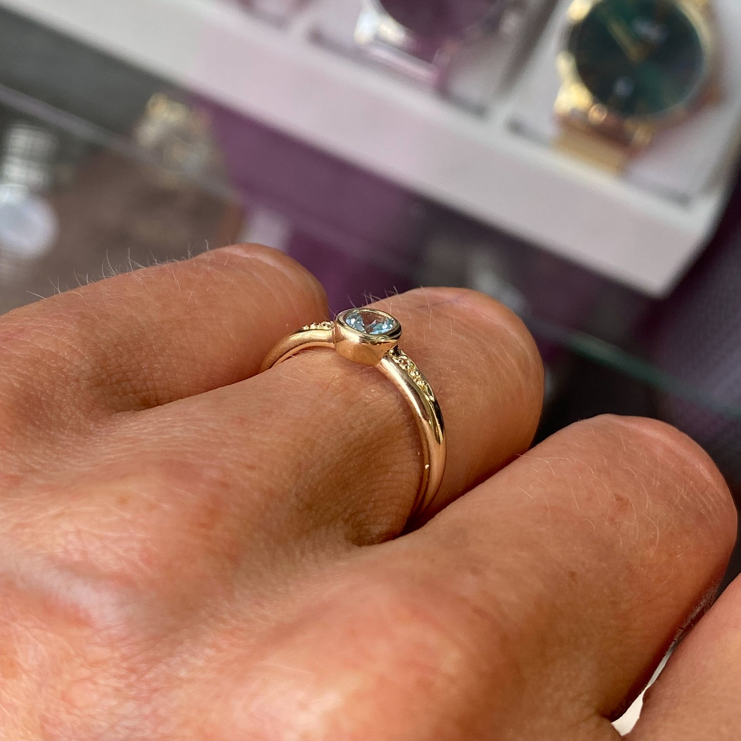 9ct Gold Oval Solitaire Ring - Blue Topaz & White Topaz - John Ross Jewellers