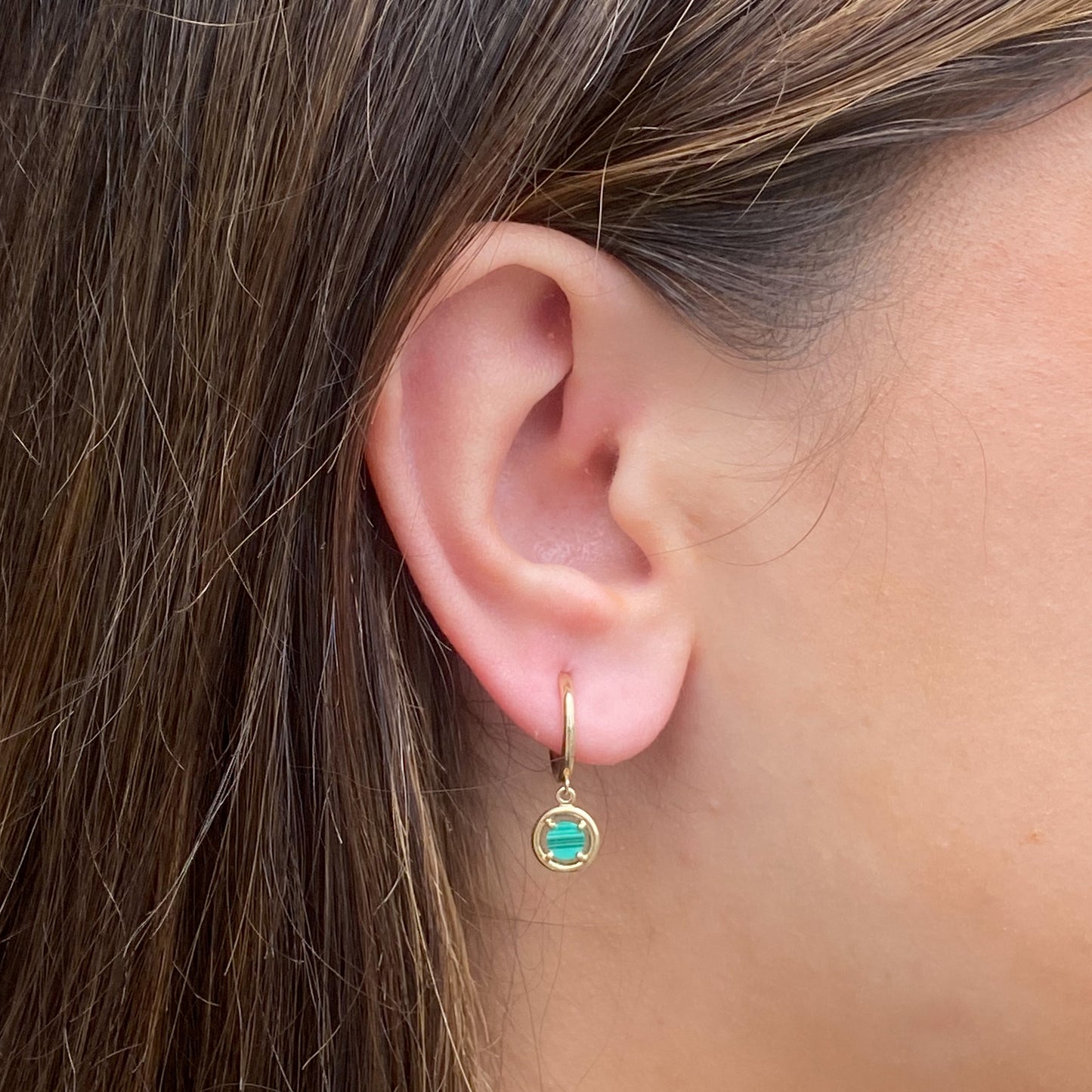 14ct Gold Malachite Drop Huggie Hoop Earrings - John Ross Jewellers