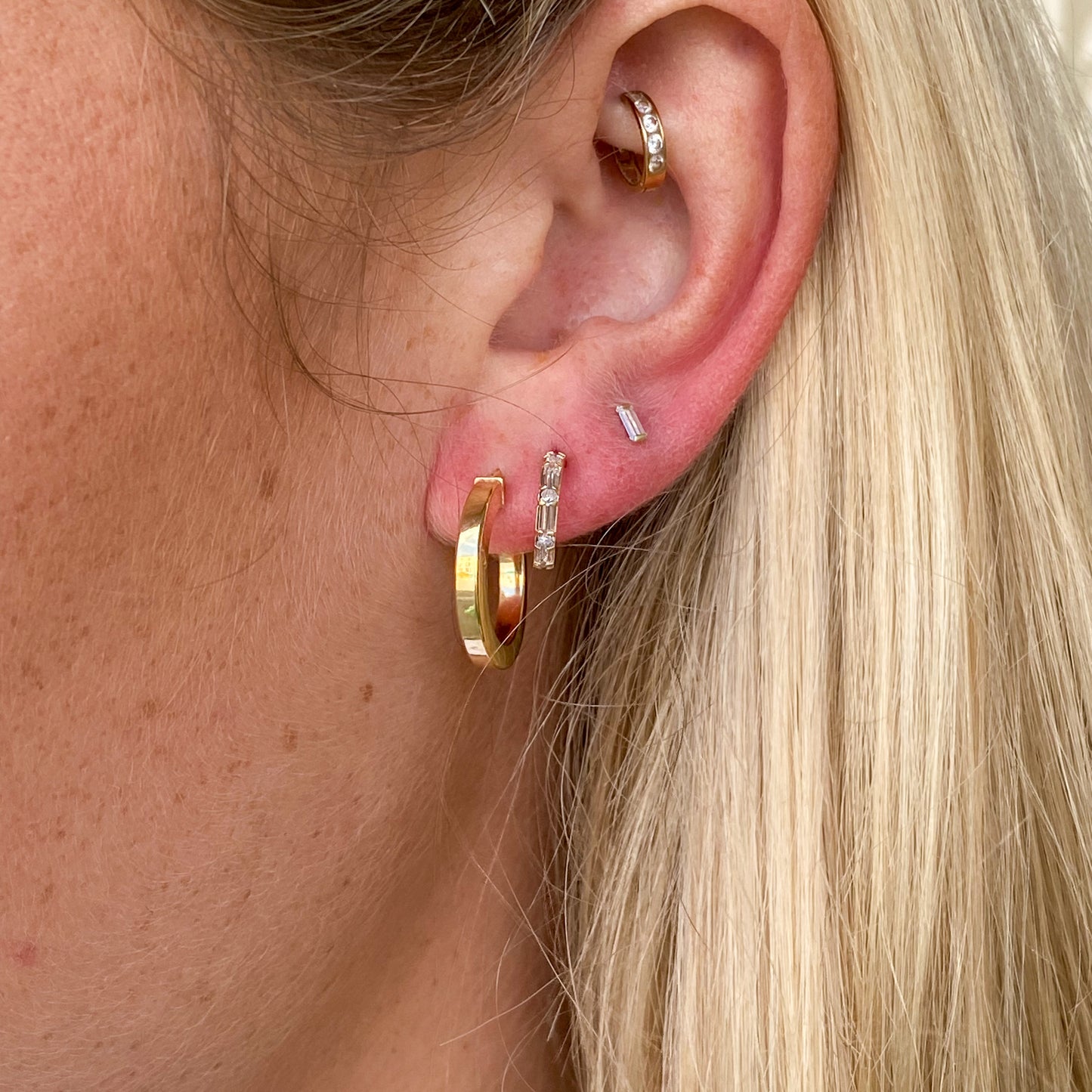 9ct Gold 10mm Baguette Hoop Earrings | White CZ - John Ross Jewellers