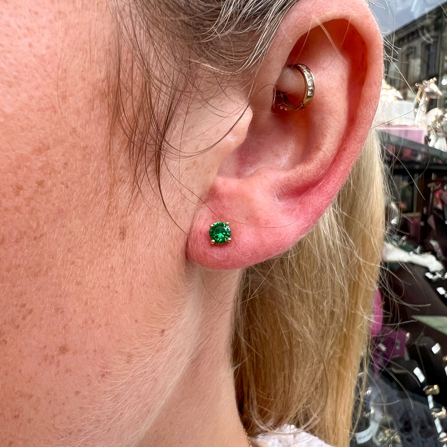 14ct Gold Green CZ Stud Earrings | 4mm - John Ross Jewellers