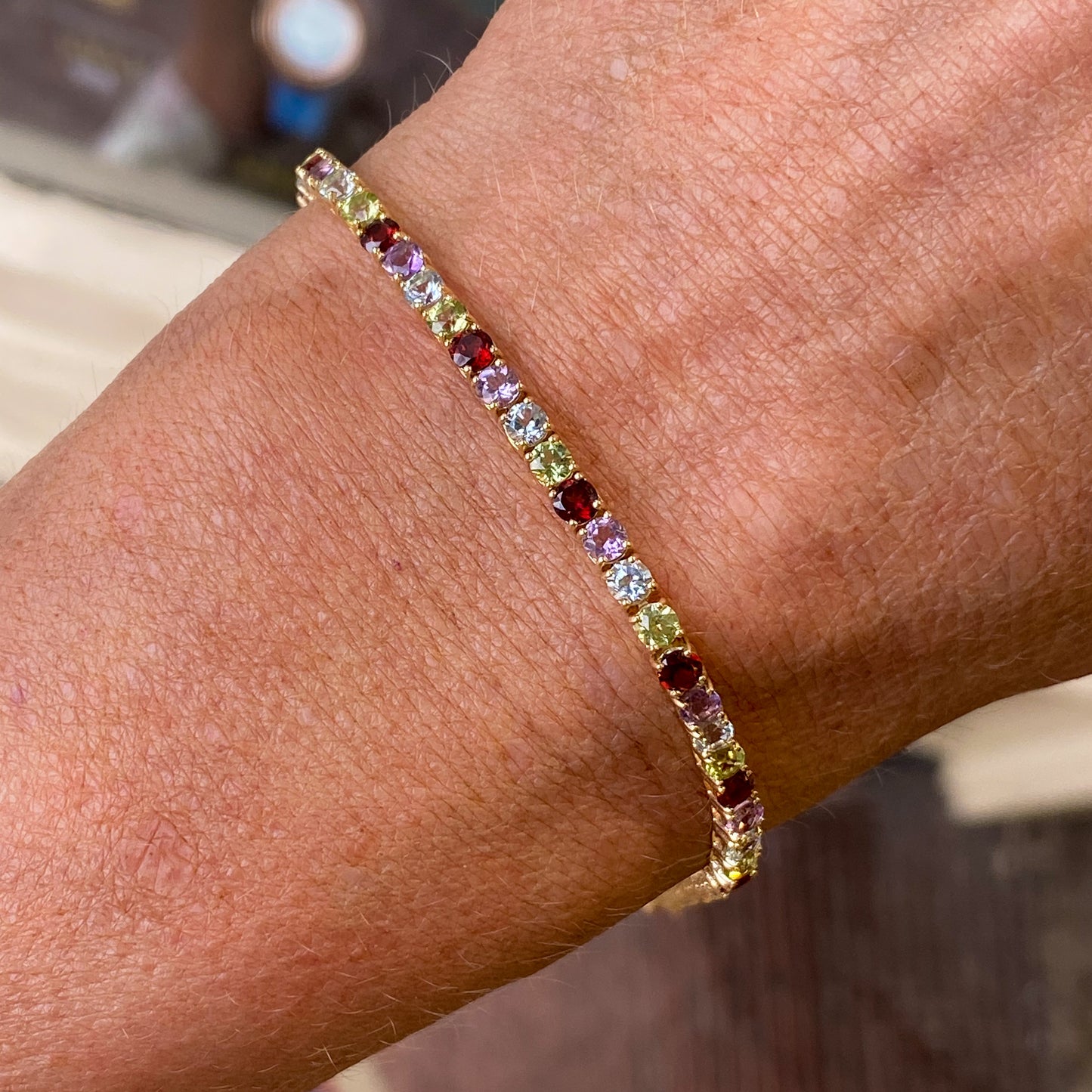 9ct Gold Claw Set Line Bracelet | Mixed Gemstones - John Ross Jewellers
