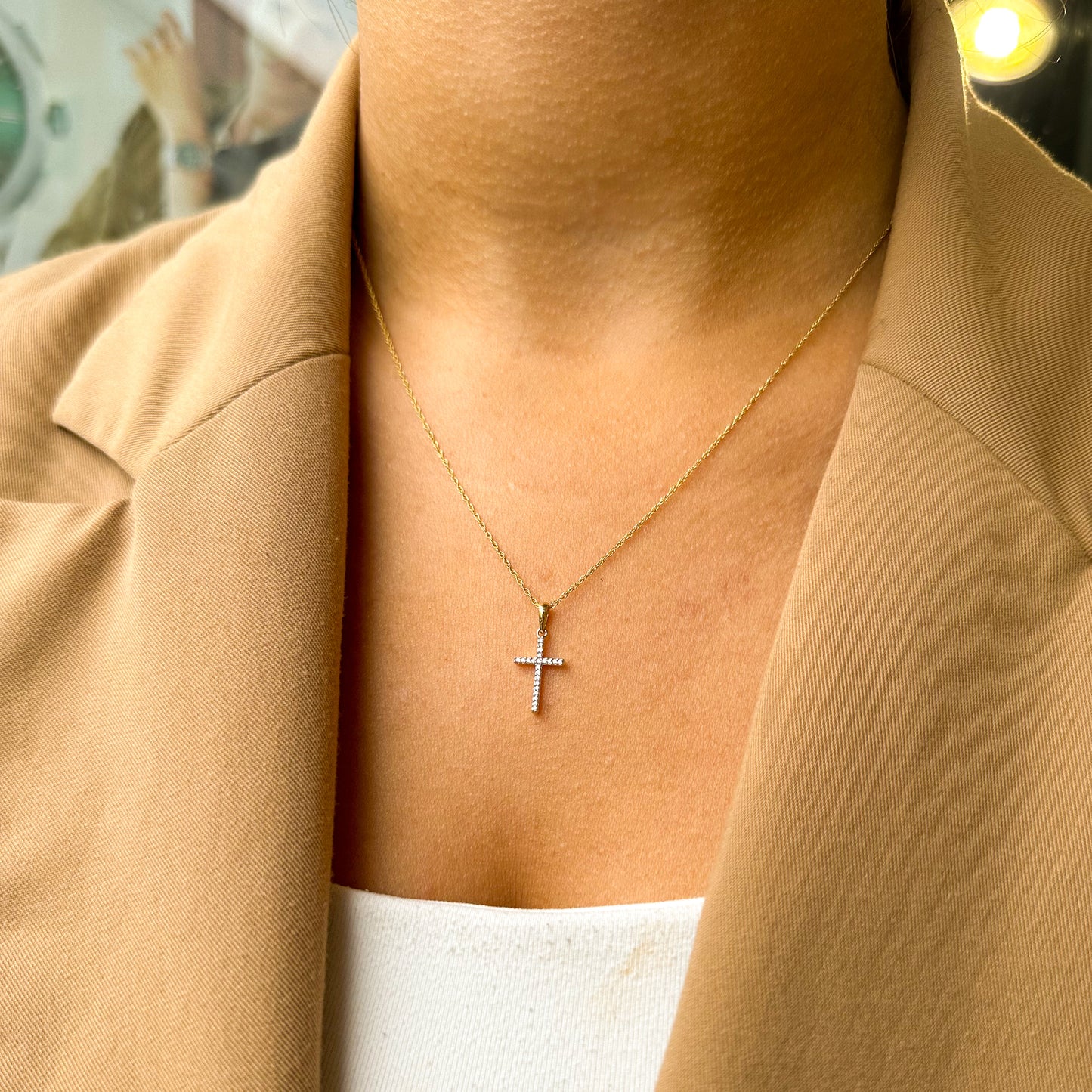 9ct Gold Small Diamond Cross Necklace - John Ross Jewellers