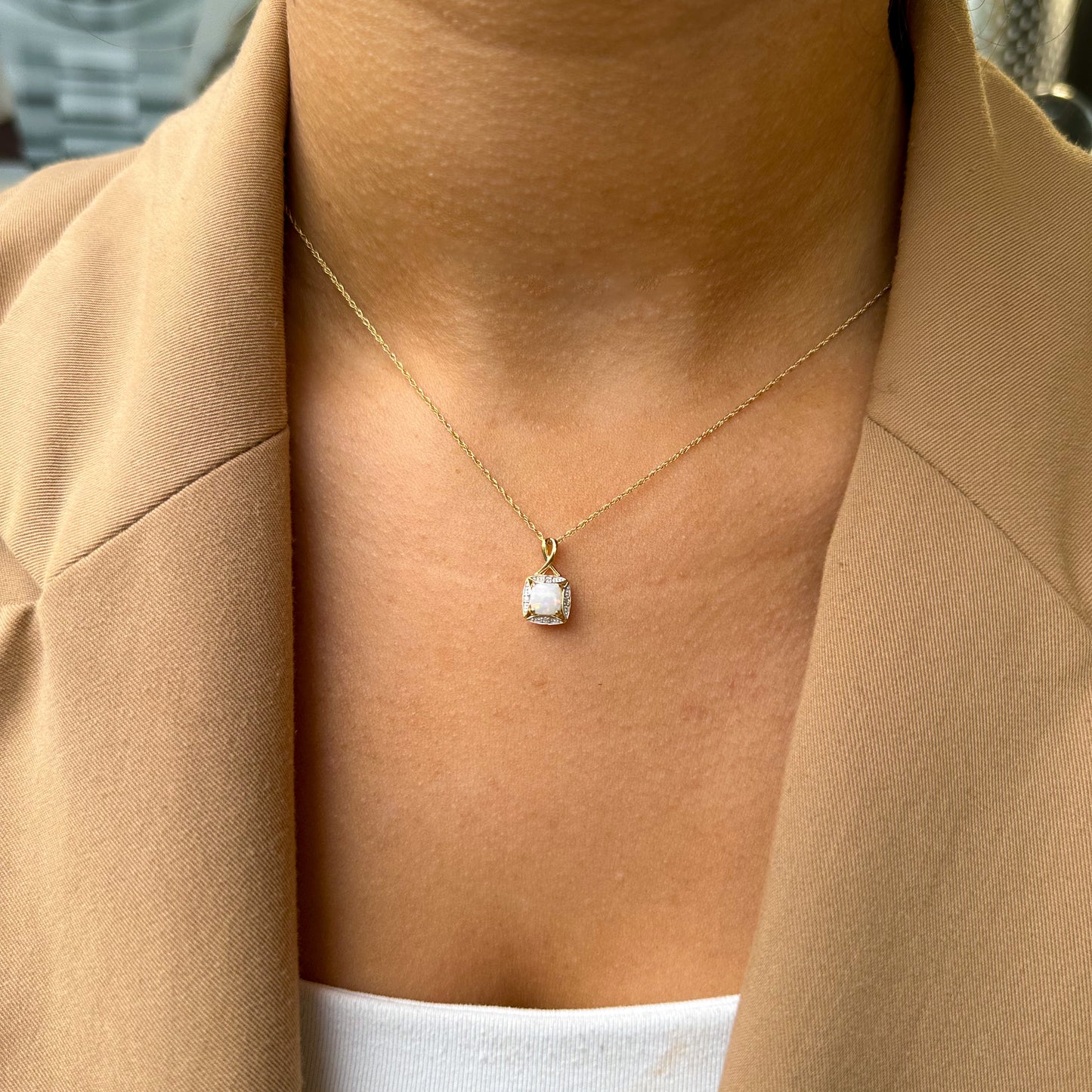 9ct Gold Gem Opal & Diamond Pendant Necklace - John Ross Jewellers