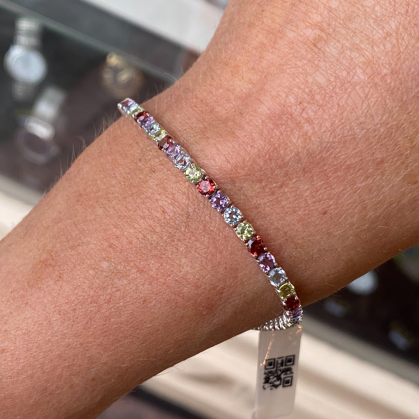 9ct White Gold Claw Set Line Bracelet | Mixed Gemstones - John Ross Jewellers