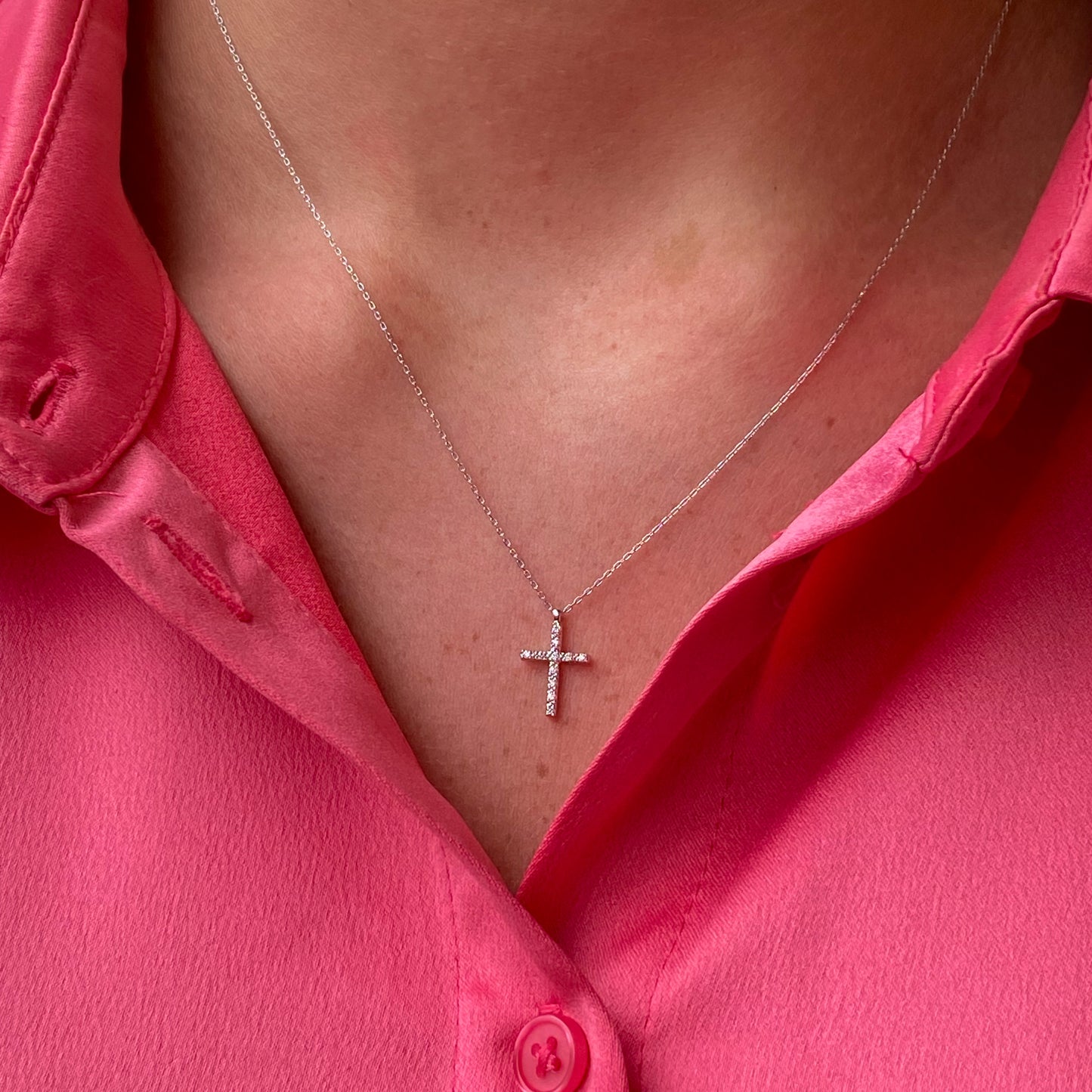 18ct White Gold Diamond Cross Necklace - John Ross Jewellers
