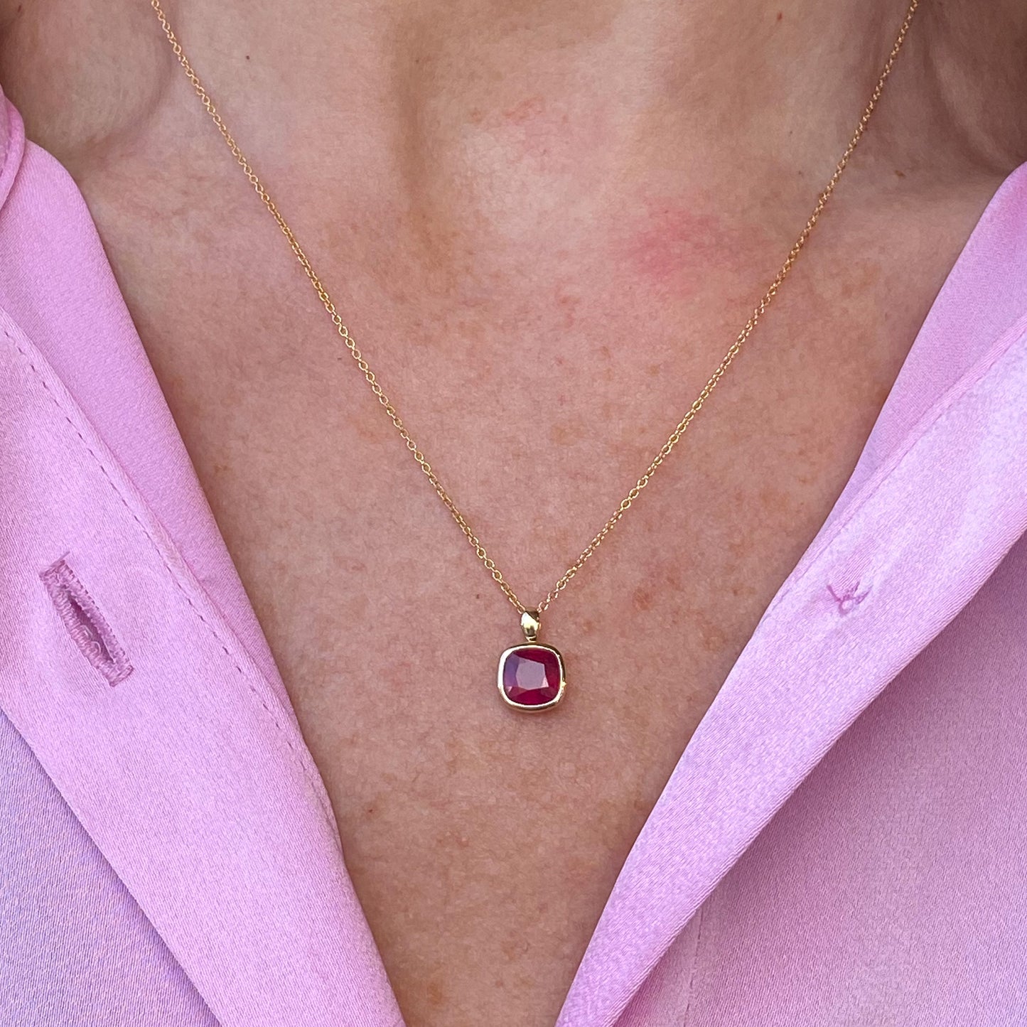 9ct Gold Cushion Ruby Pendant Necklace - John Ross Jewellers