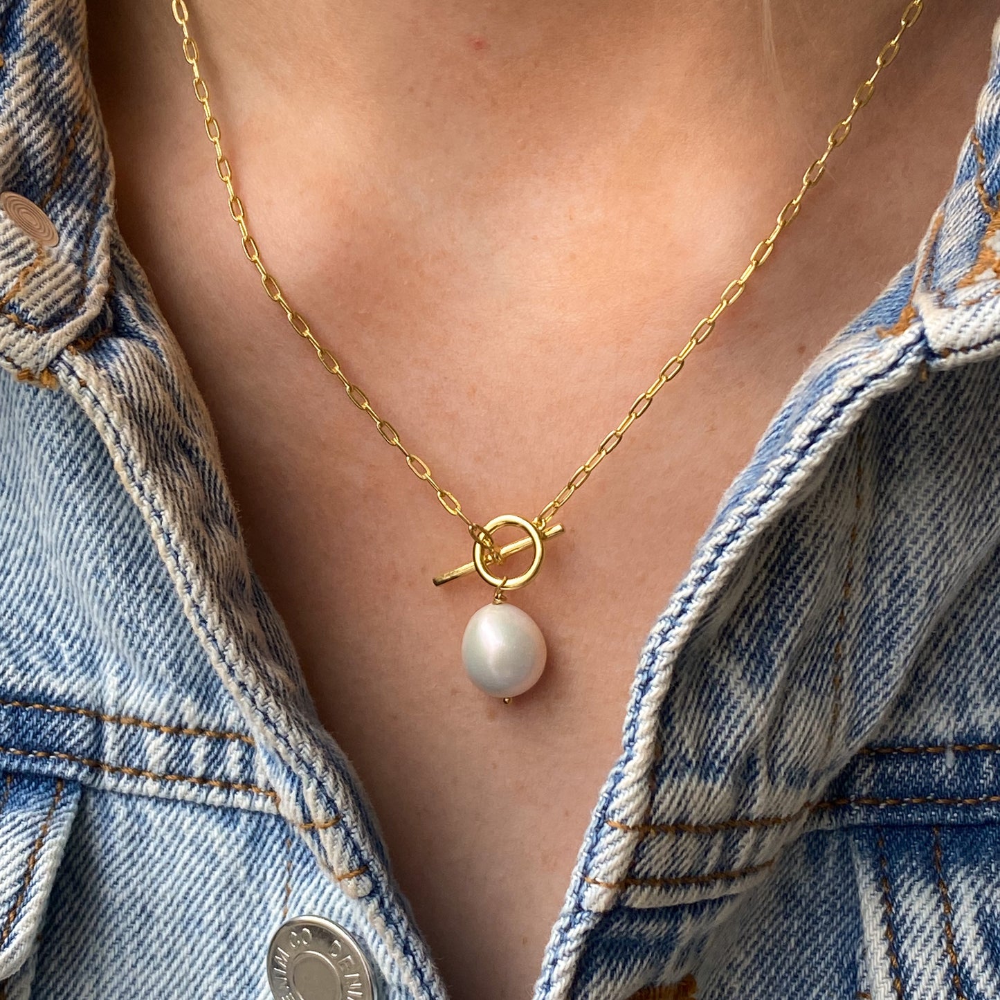 Sunshine Baroque Freshwater Pearl T-Bar Necklace | 46cm - John Ross Jewellers