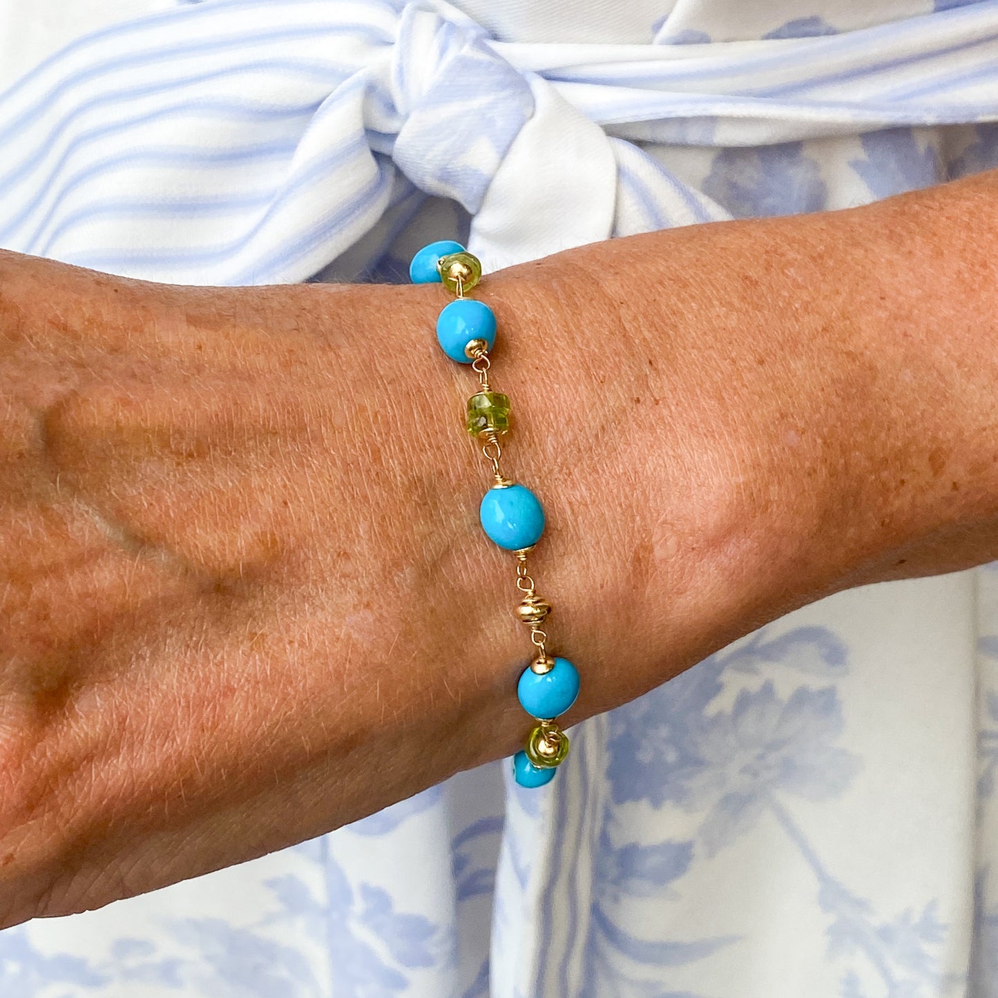 18ct Gold Nova Turquoise & Peridot Bracelet - John Ross Jewellers