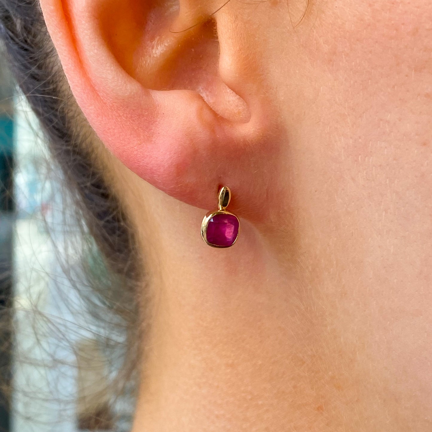 9ct Gold Cushion Ruby Stud Earrings - John Ross Jewellers