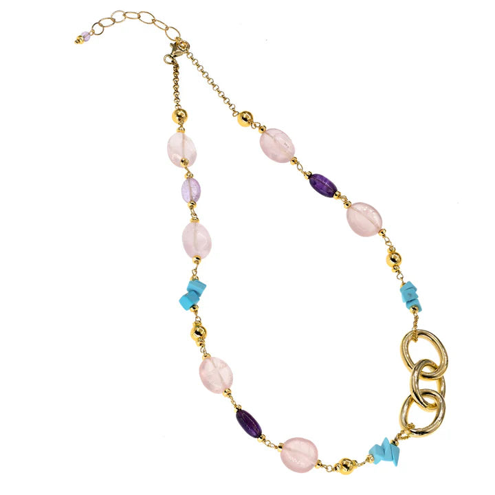 Baroque Necklace | Horos | Amethyst, Rose Quartz & Turquoise - John Ross Jewellers