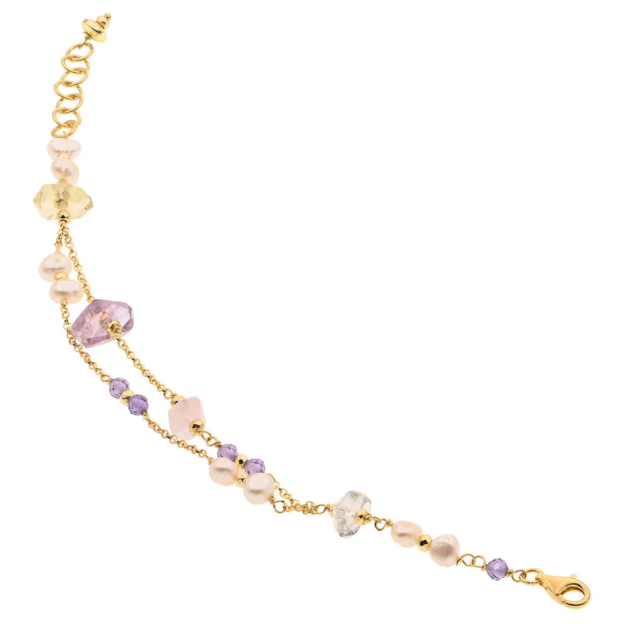 Baroque Double Bracelet | Limnos | Pearl, Amethyst & Quartz - John Ross Jewellers
