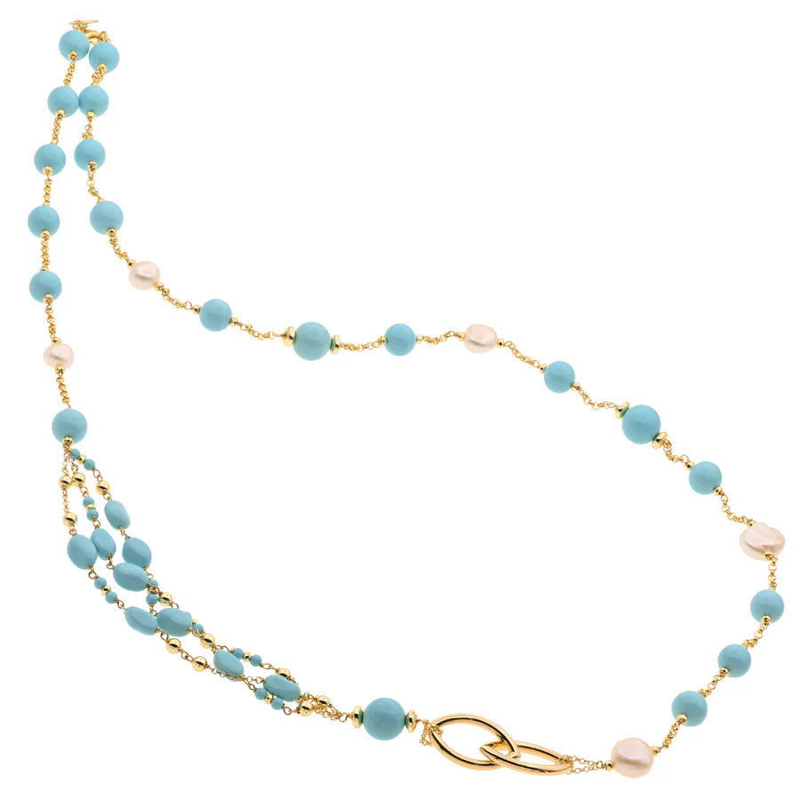 Baroque Long Necklace | Corfu | Turquoise & Pearl - John Ross Jewellers