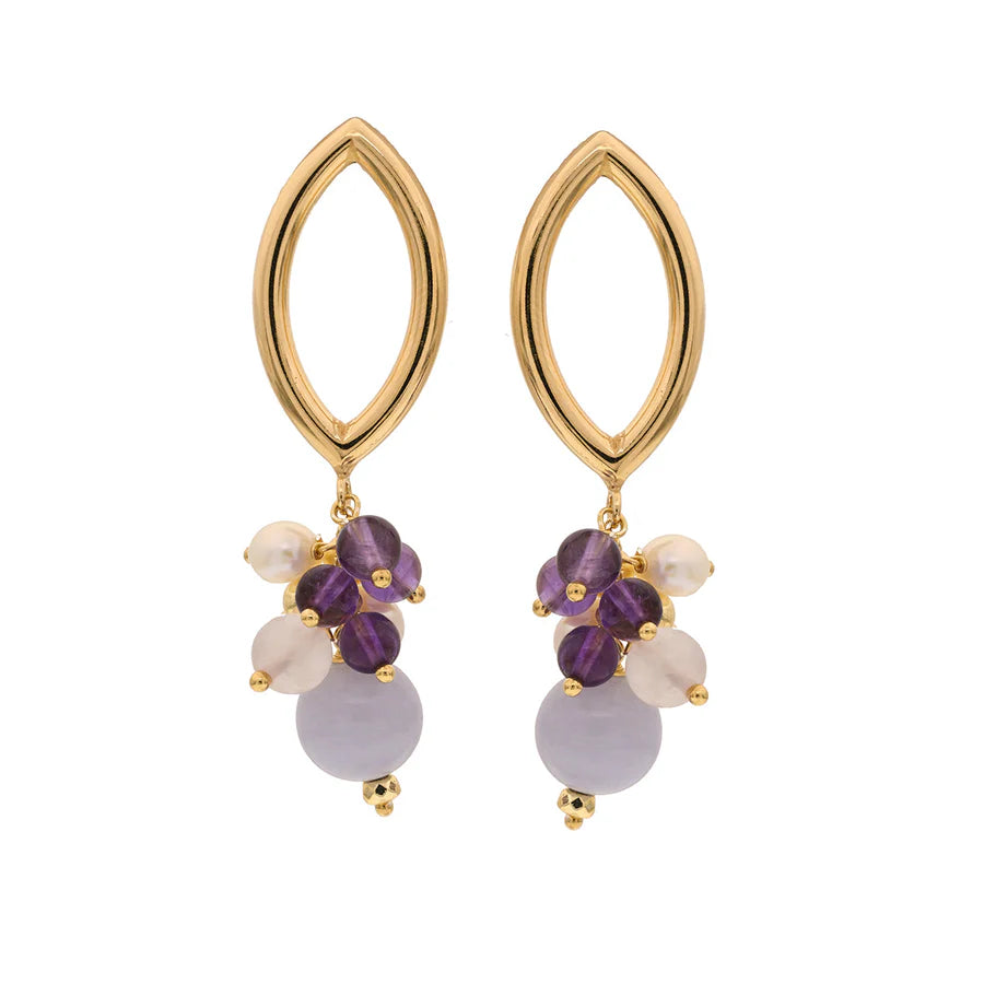Baroque Drop Earrings | Evia | Pearl, Amethyst & Chalcedony - John Ross Jewellers
