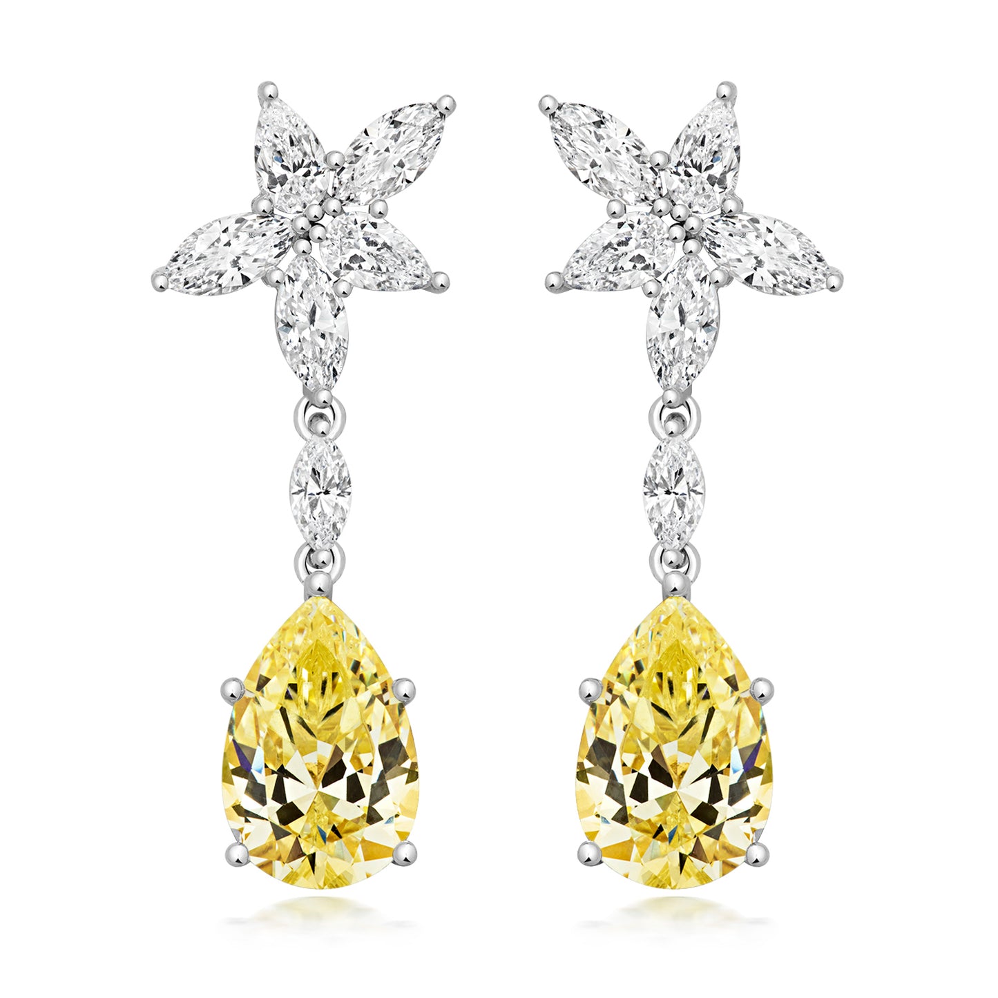 Silver Star & Pear CZ Drop Earrings | Lemon