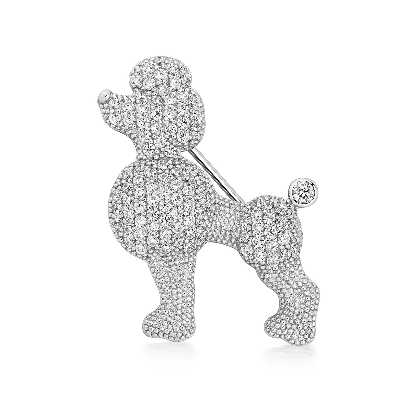 Silver CZ Poodle brooch by THC featuring sparkling cubic zirconia stones and detailed poodle design.