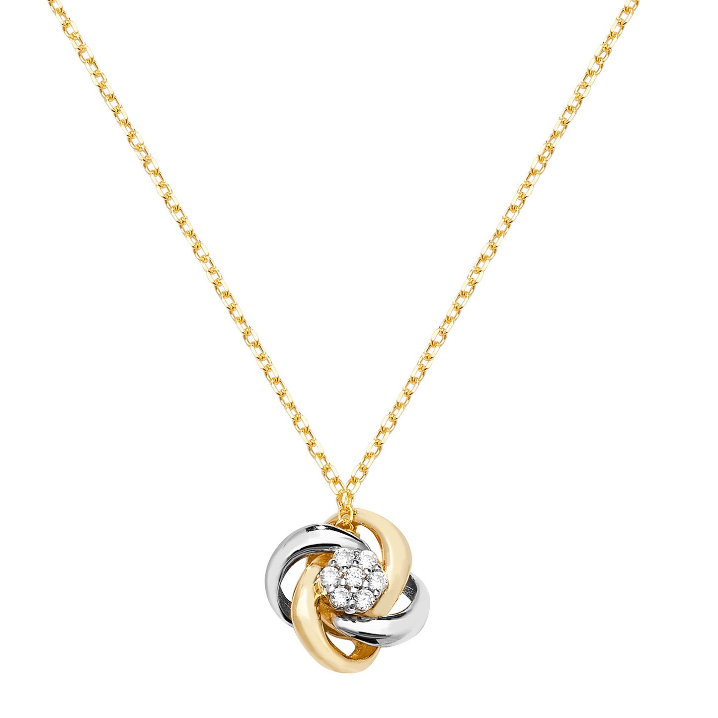 9ct Gold CZ Two Tone Loveknot Necklace - John Ross Jewellers