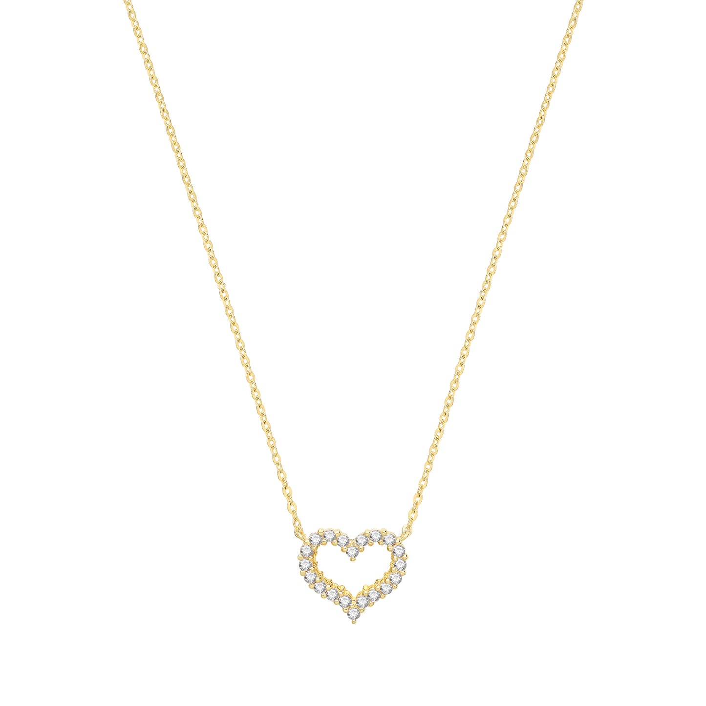 9ct Gold Sweet Open Heart CZ Necklace - John Ross Jewellers