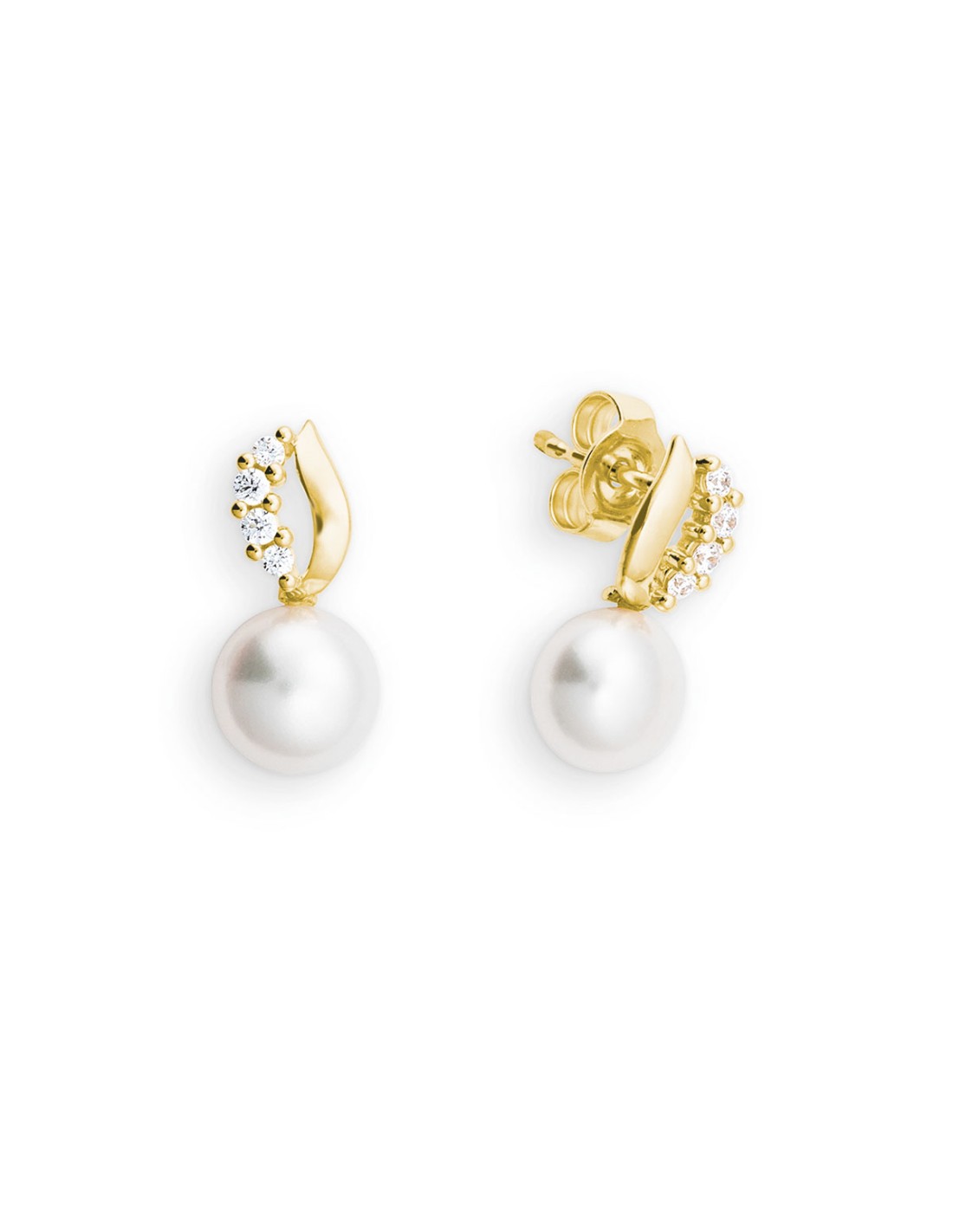 14ct Gold Freshwater Pearl & CZ Earrings - John Ross Jewellers