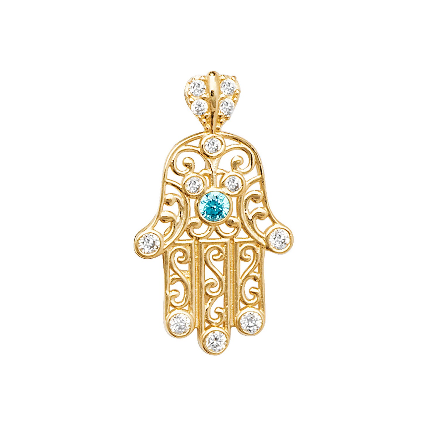 9ct Gold CZ Hand of Hamsa Pendant Necklace - John Ross Jewellers