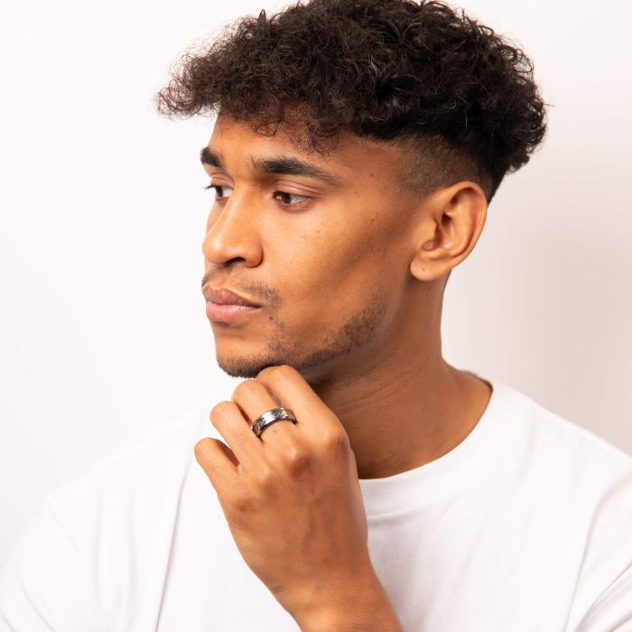 Fred Bennett Celtic Patterned Steel & Tungsten Ring - John Ross Jewellers