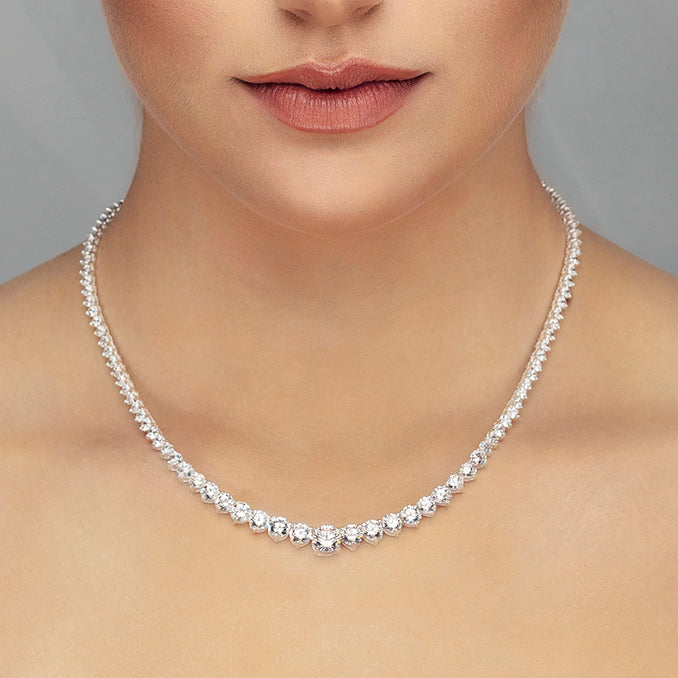 Silver Graduated CZ Line Necklace | 44cm - John Ross Jewellers