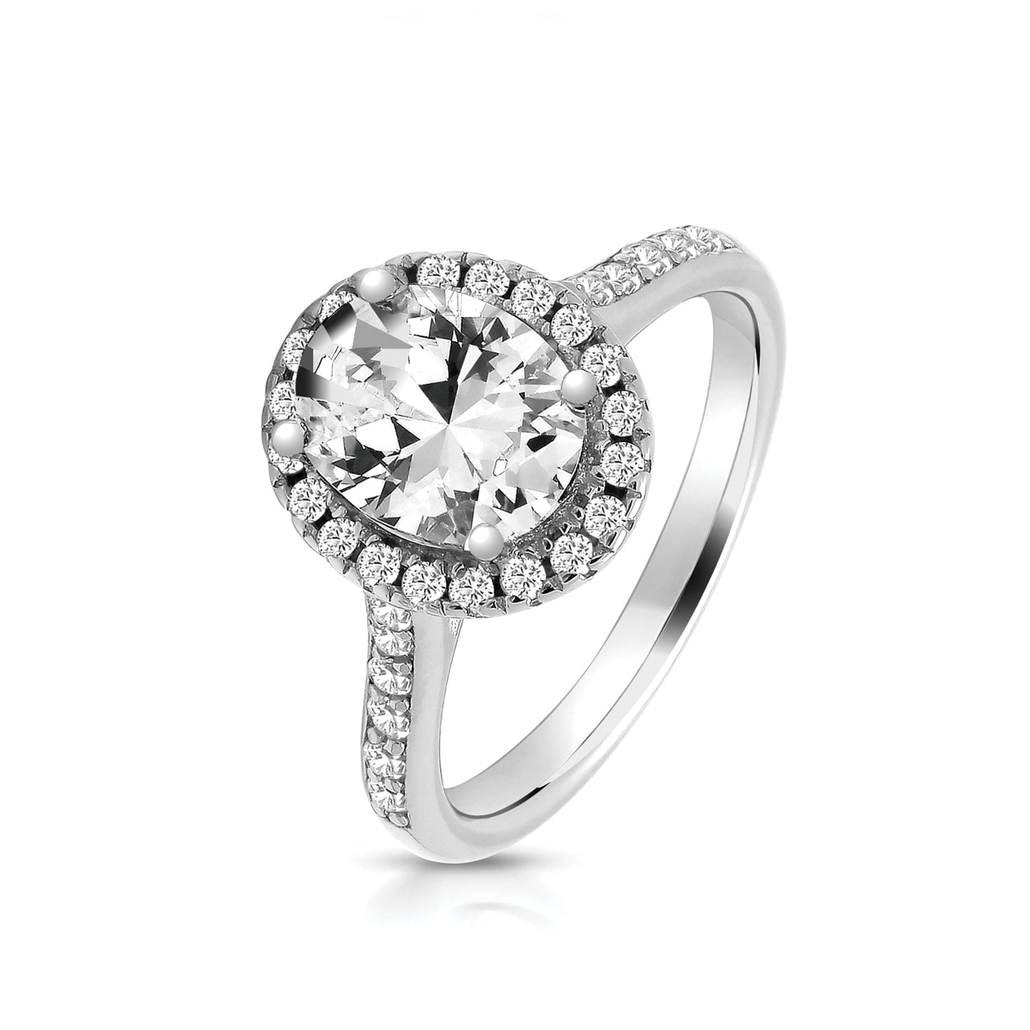 Silver Oval CZ Halo Ring - John Ross Jewellers