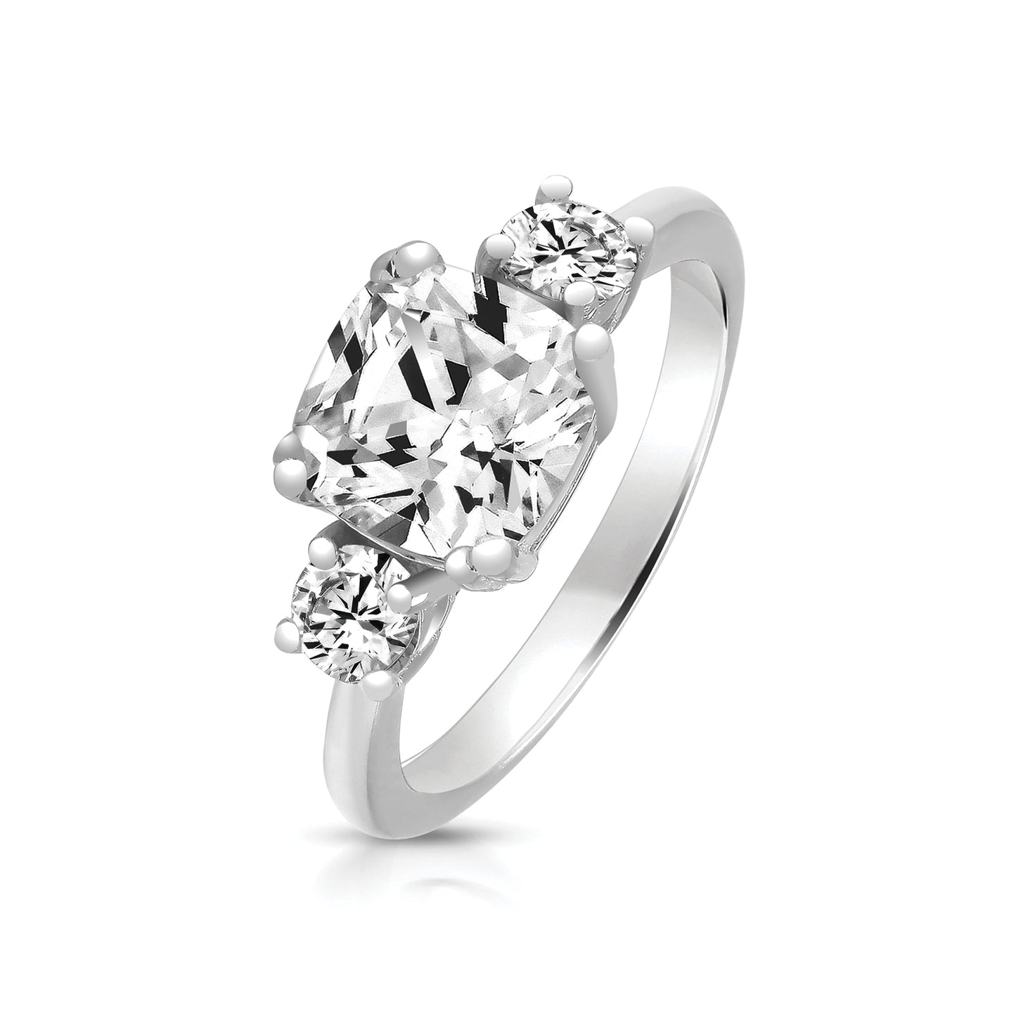 Silver Cushion Trilogy CZ Ring