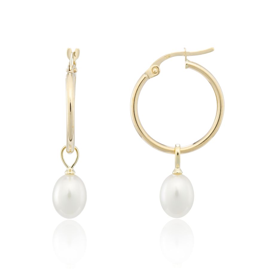 9ct Gold Cultured Freshwater Pearl Hoop Earrings