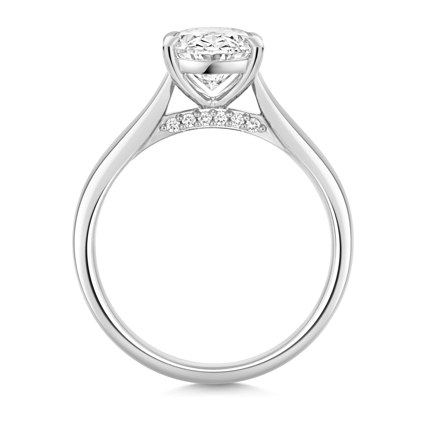 Platinum oval solitaire engagement ring featuring a 2.01ct certified lab diamond by THC.