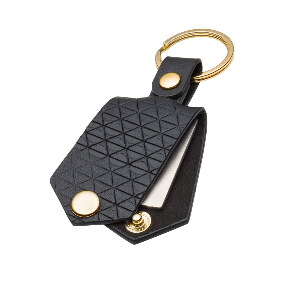 Fred Bennett Patterned Black Recycled Leather Keyring - John Ross Jewellers
