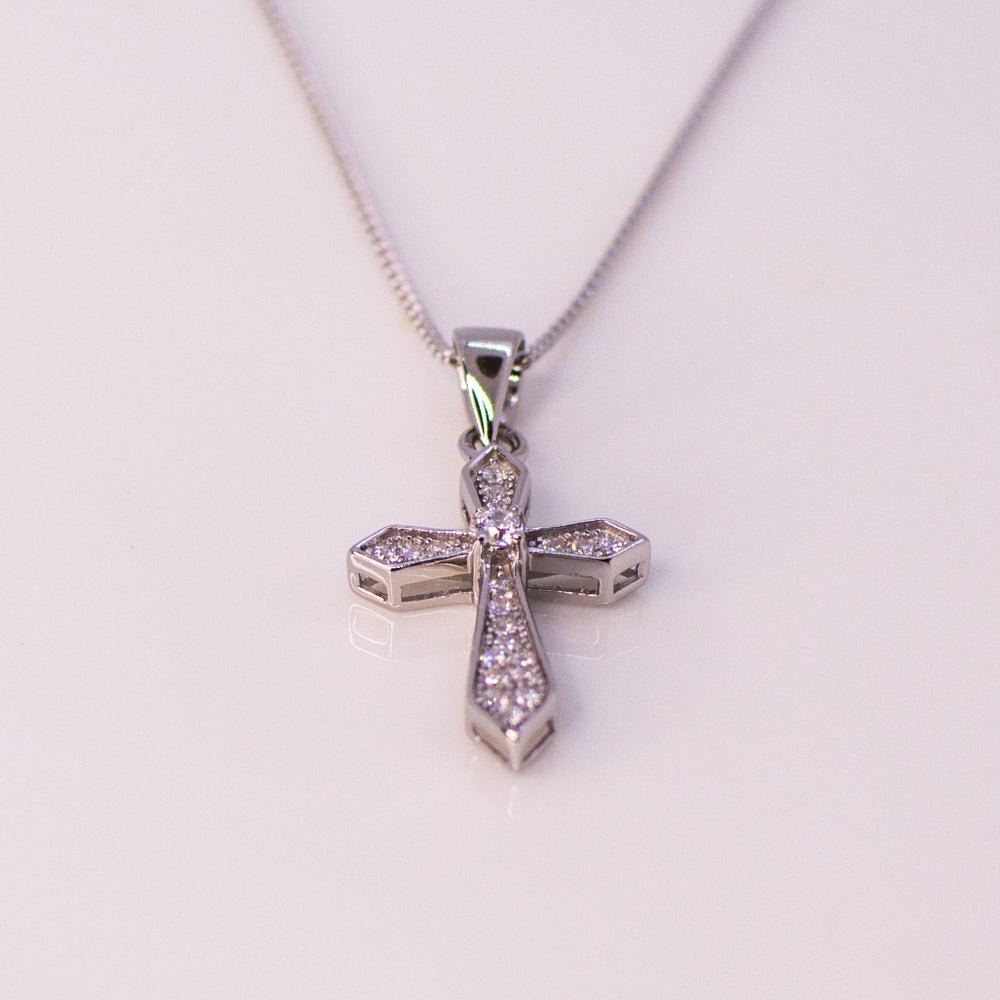 Silver CZ Cross Necklace - John Ross Jewellers
