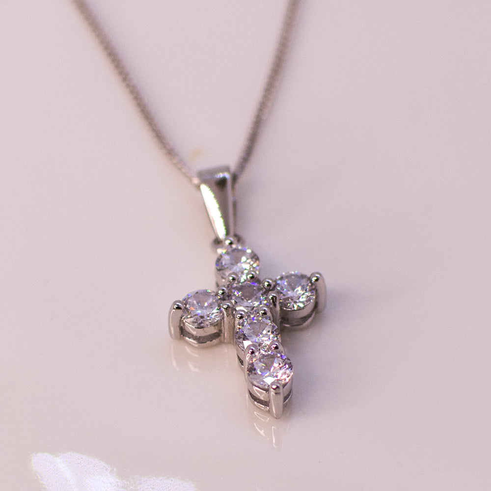 Silver CZ Cross Necklace - John Ross Jewellers