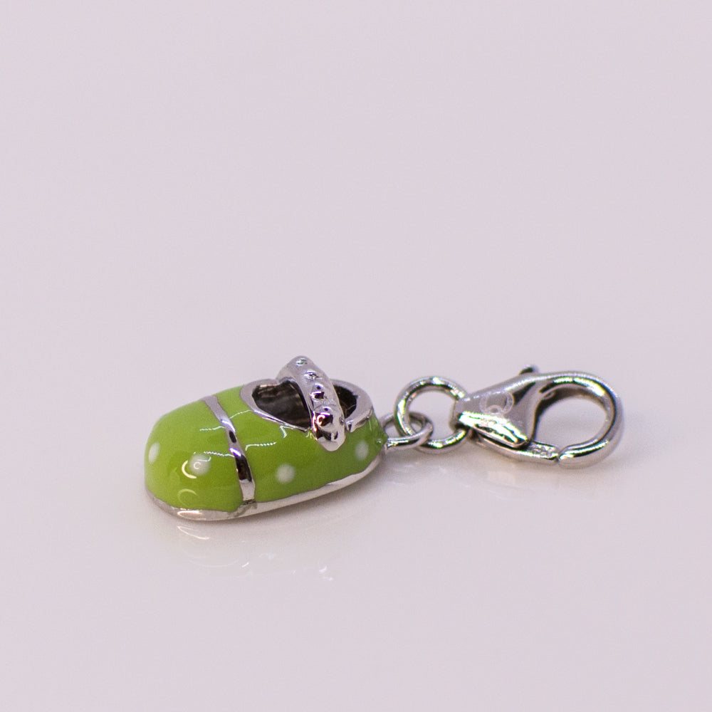 Silver Green Enamelled Baby Boot Charm - John Ross Jewellers