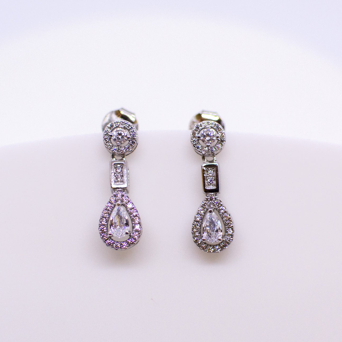 Silver Pear Halo Short Drop Earrings - John Ross Jewellers