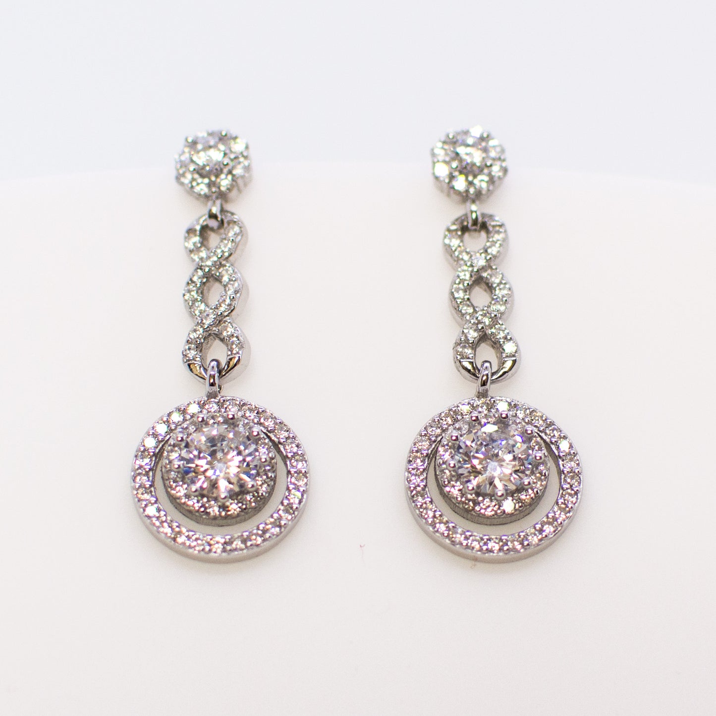 Silver CZ Infinity Circle Halo Drop Earrings - John Ross Jewellers