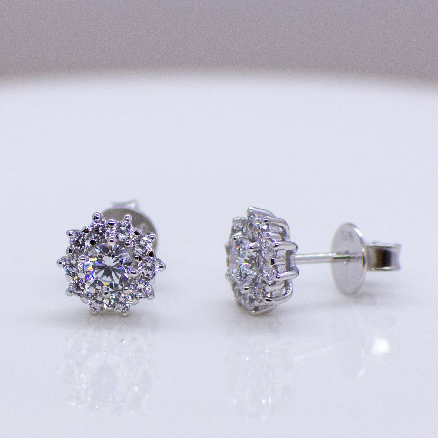 Silver Claw Set Round Halo CZ Stud Earrings - John Ross Jewellers