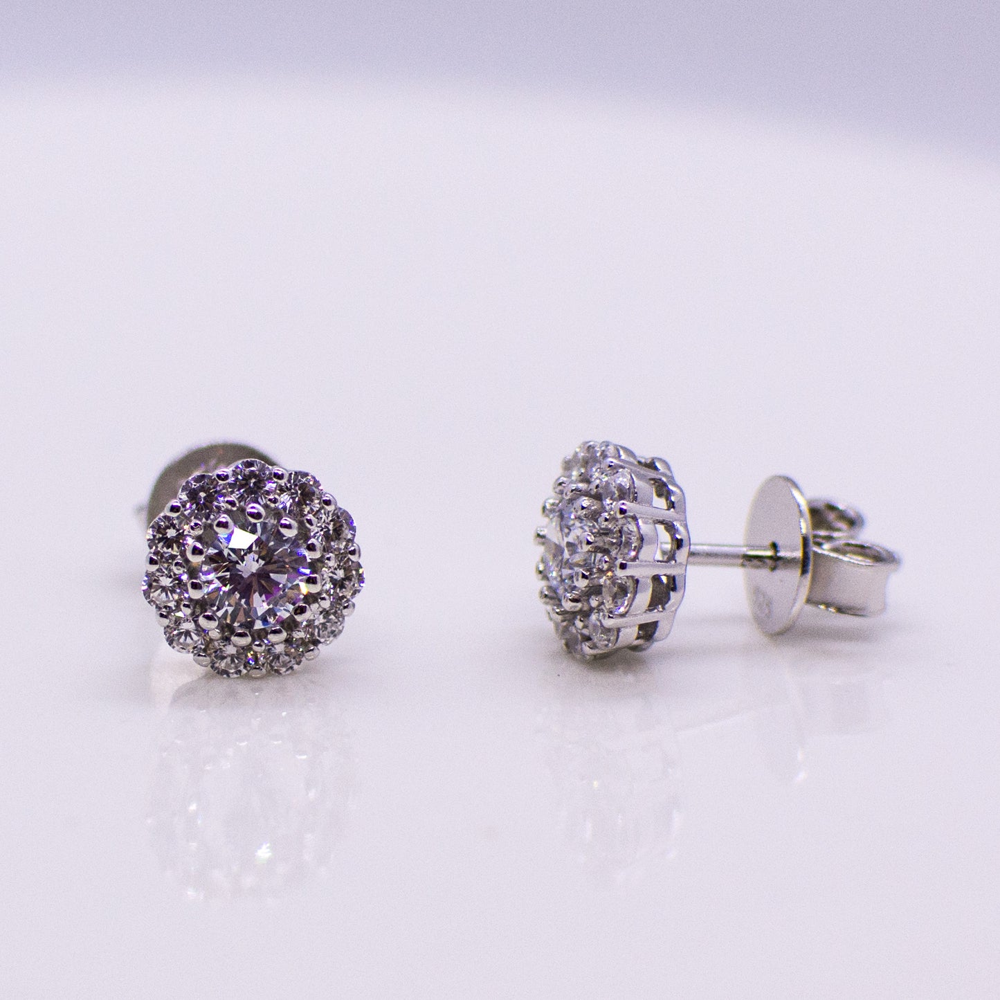 Silver Claw Set Round Halo CZ Stud Earrings - John Ross Jewellers