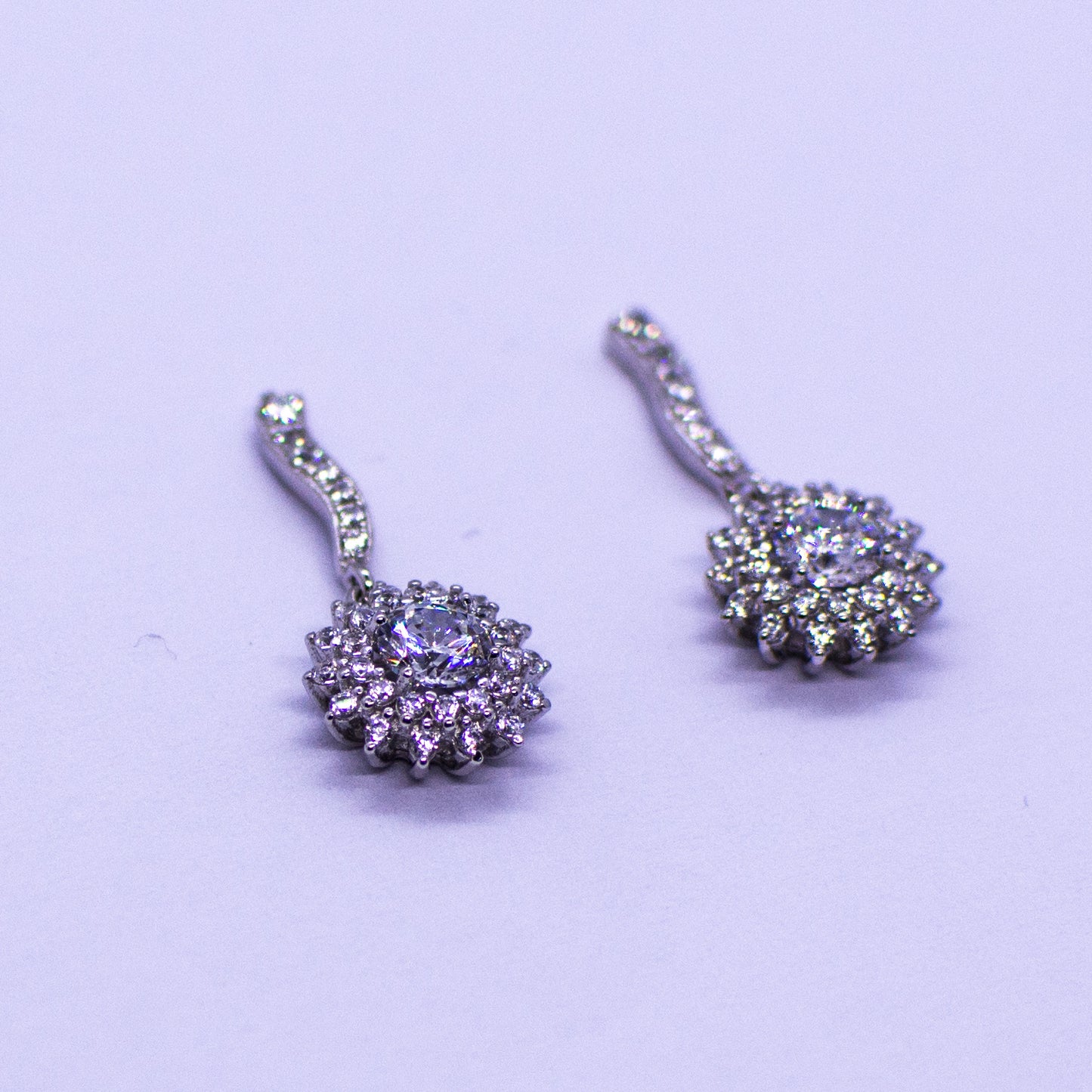 Silver Double Halo Round CZ Drop Earrings - John Ross Jewellers