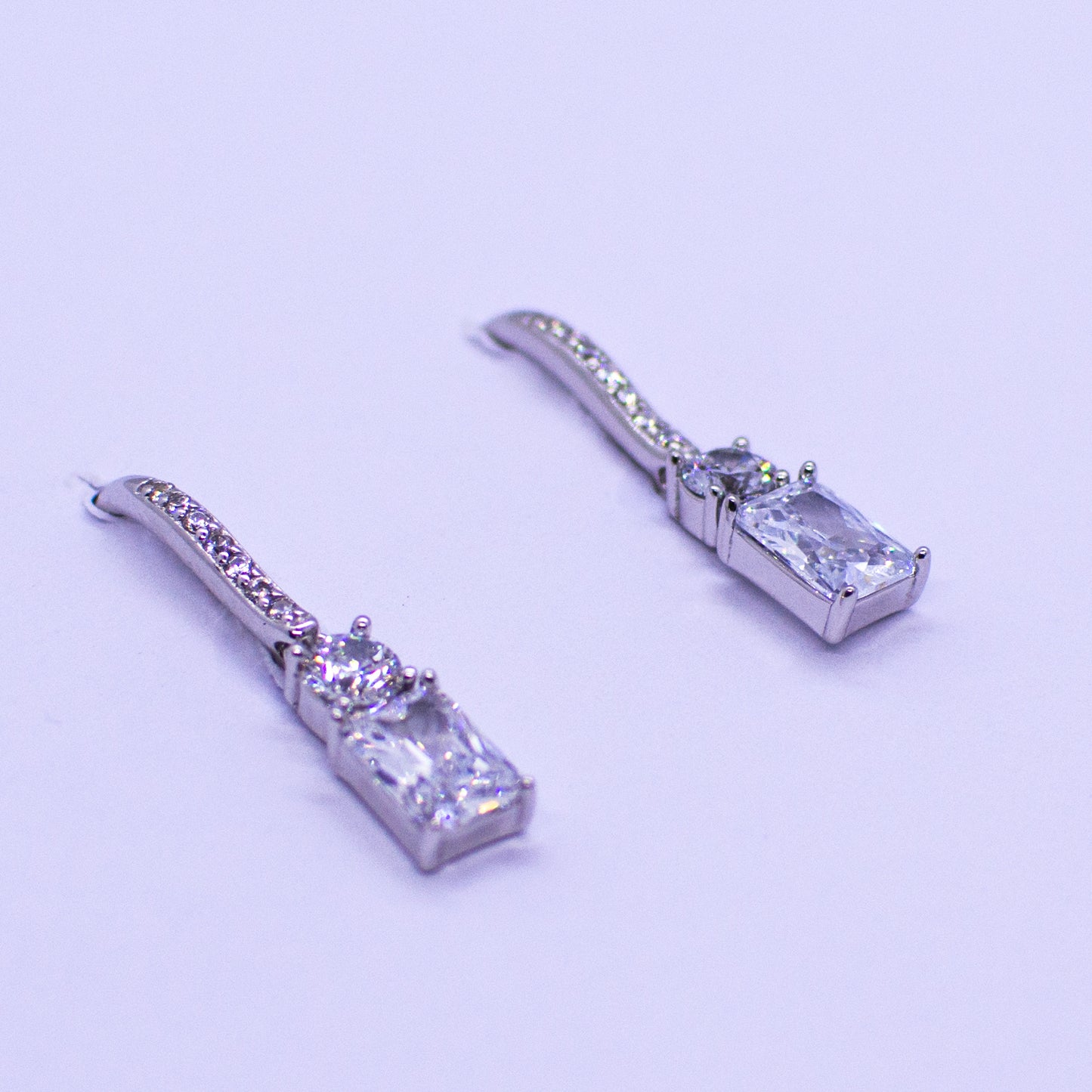 Silver Radiant Cut CZ Drop Earrings - John Ross Jewellers