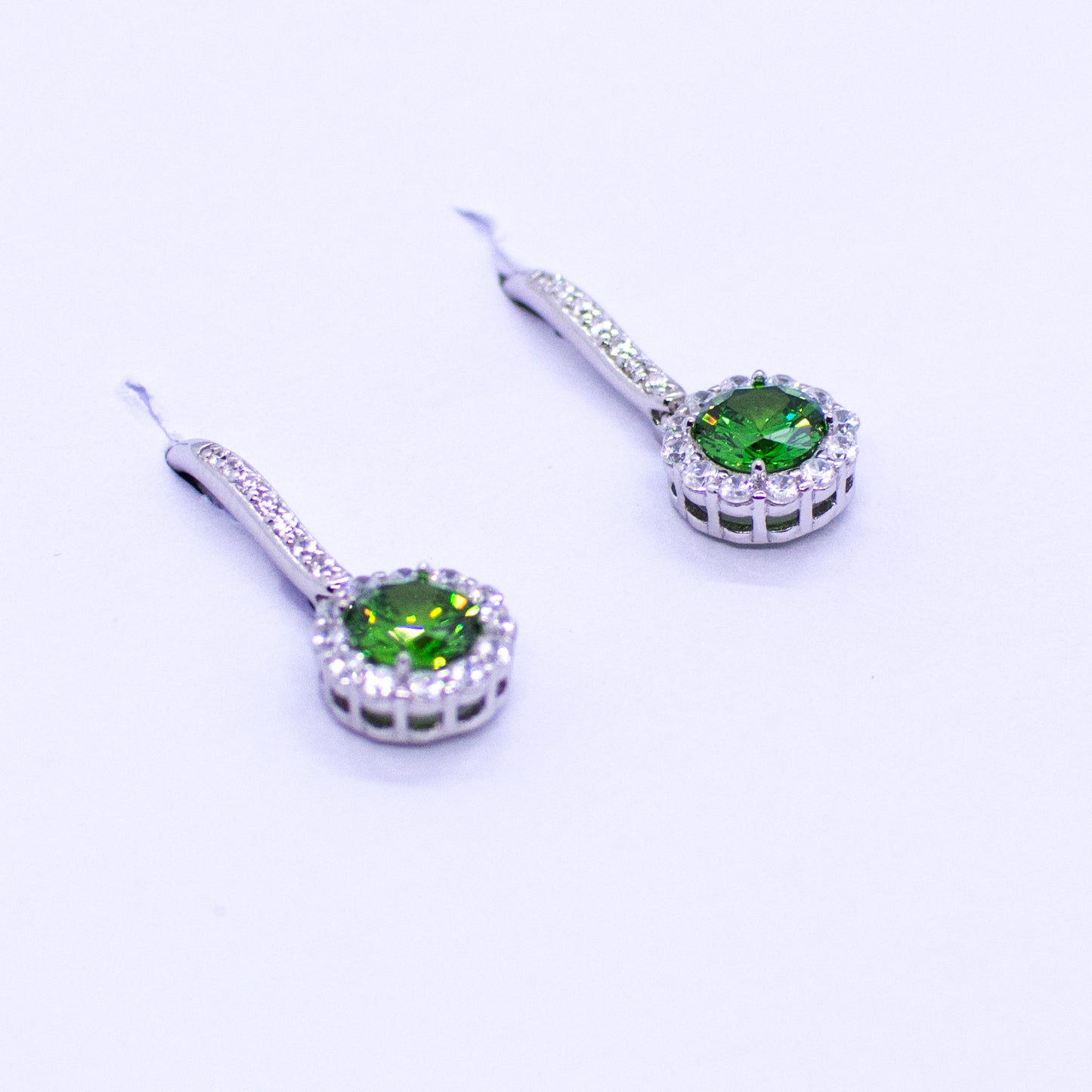 Silver CZ Halo Drop Earrings - Created Tsavorite - John Ross Jewellers