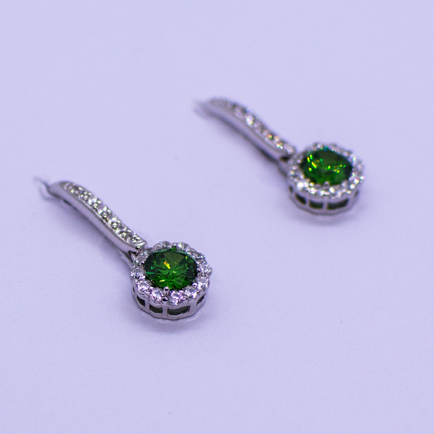 Silver CZ Halo Drop Earrings - Created Tsavorite - John Ross Jewellers