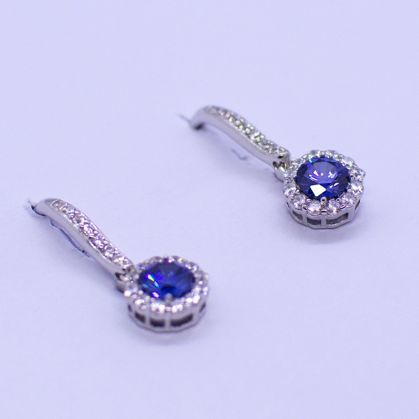 Silver CZ Halo Drop Earrings - Created Tanzanite - John Ross Jewellers