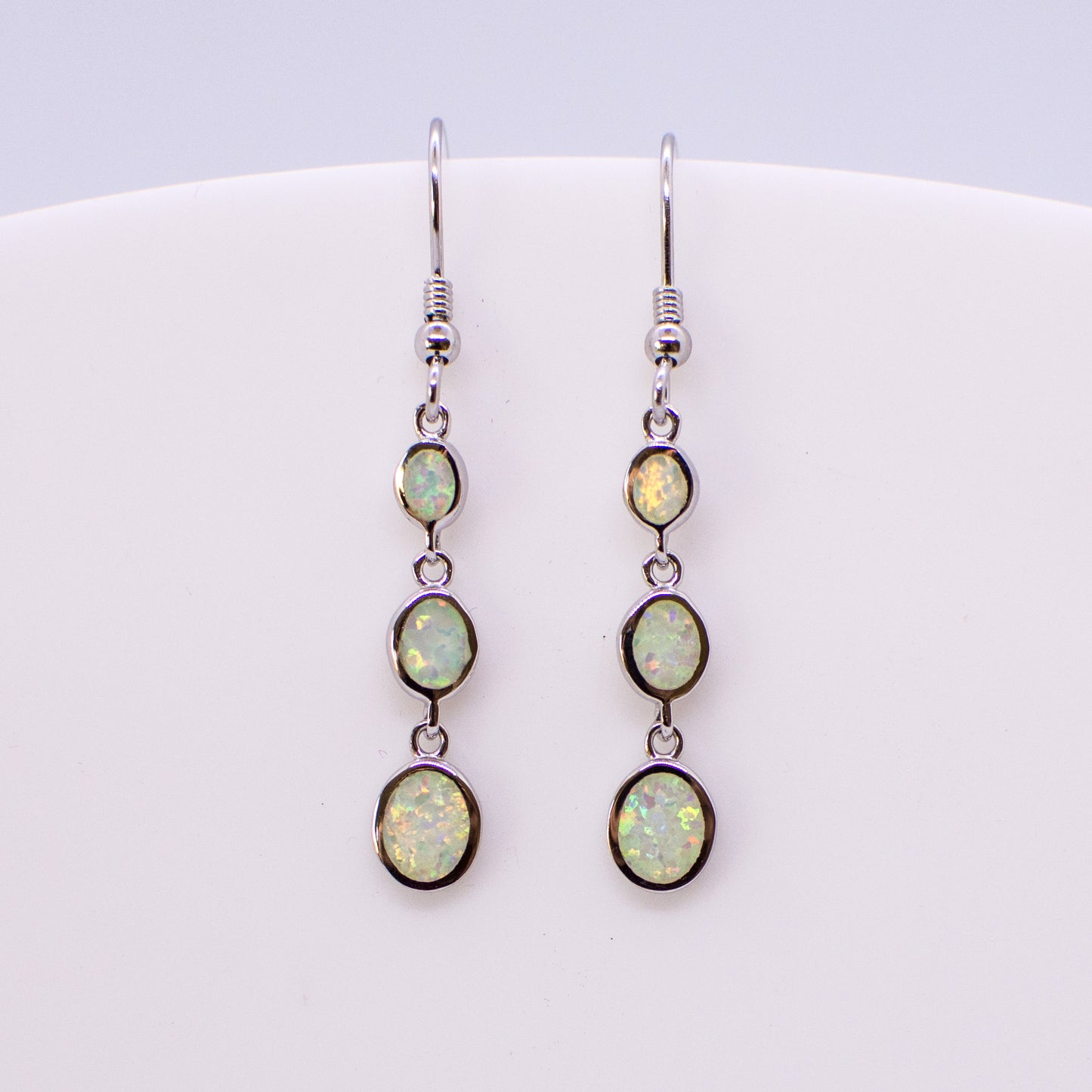 Silver White Opalique Drop Earrings - John Ross Jewellers